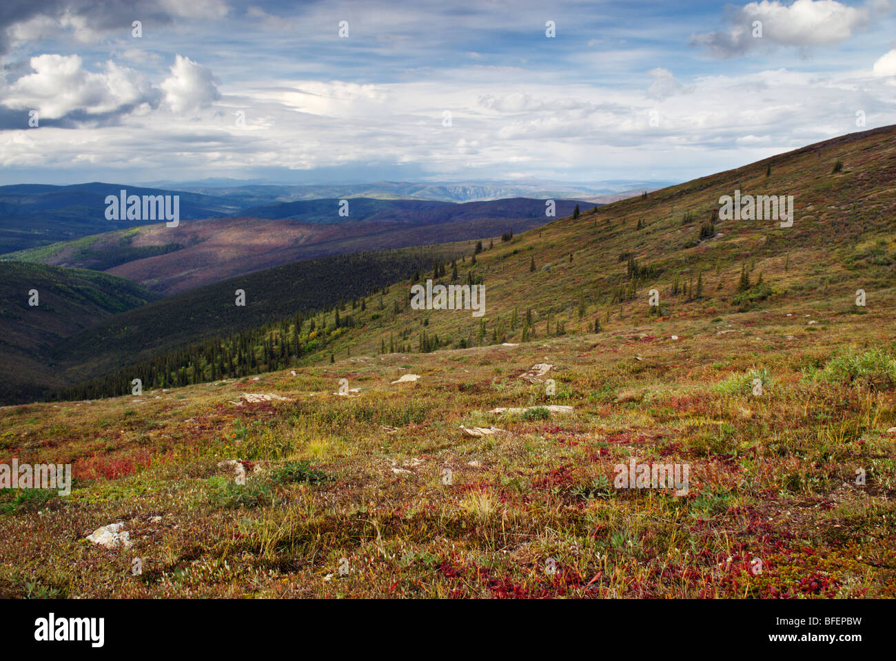 Aussicht vom Top of the World Highway, Alaska, Vereinigte Staaten von Amerika Stockfoto