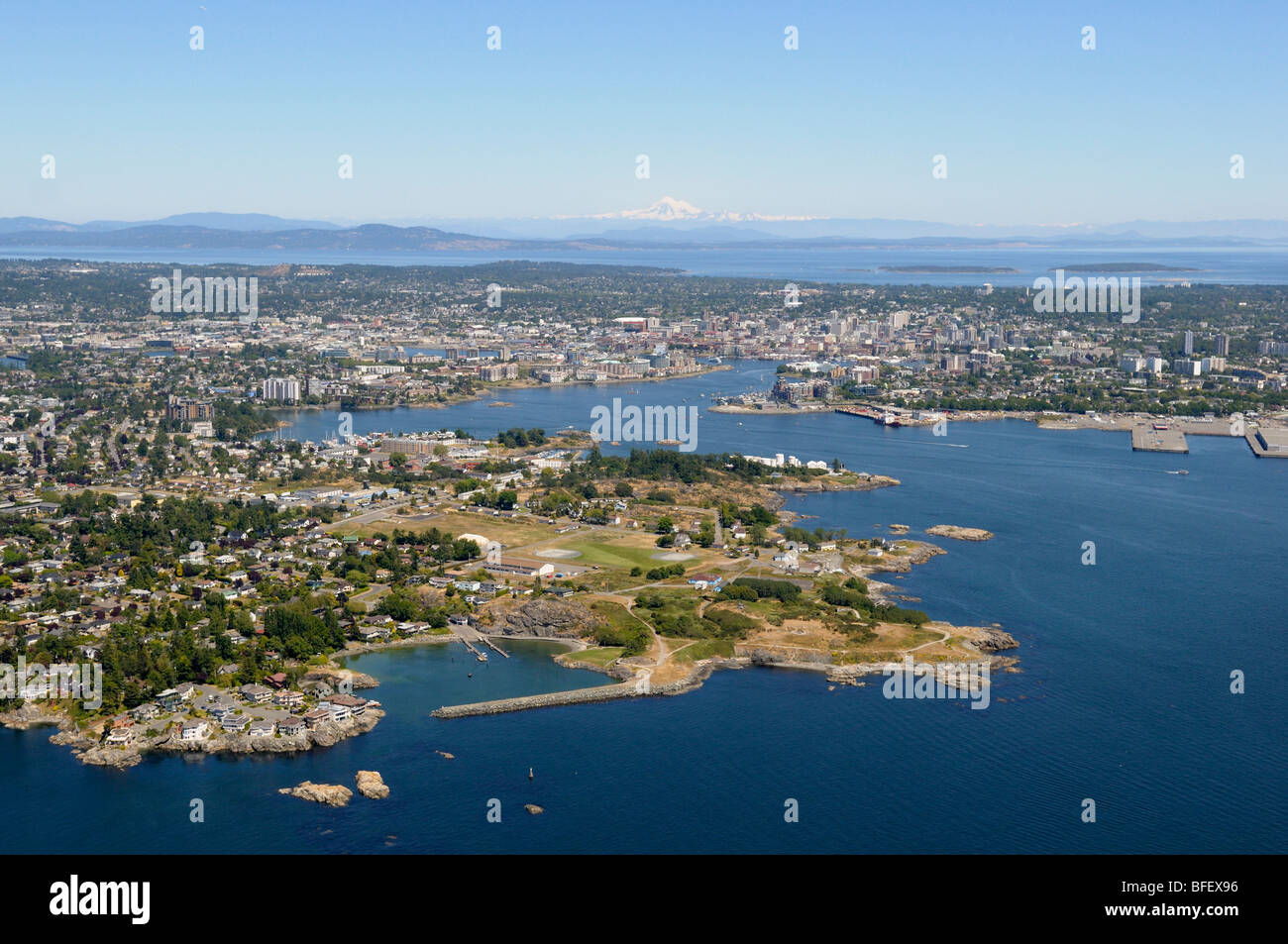 Luftaufnahme des Victoria Harbour, Victoria, Vancouver Island, British Columbia, Kanada. Stockfoto