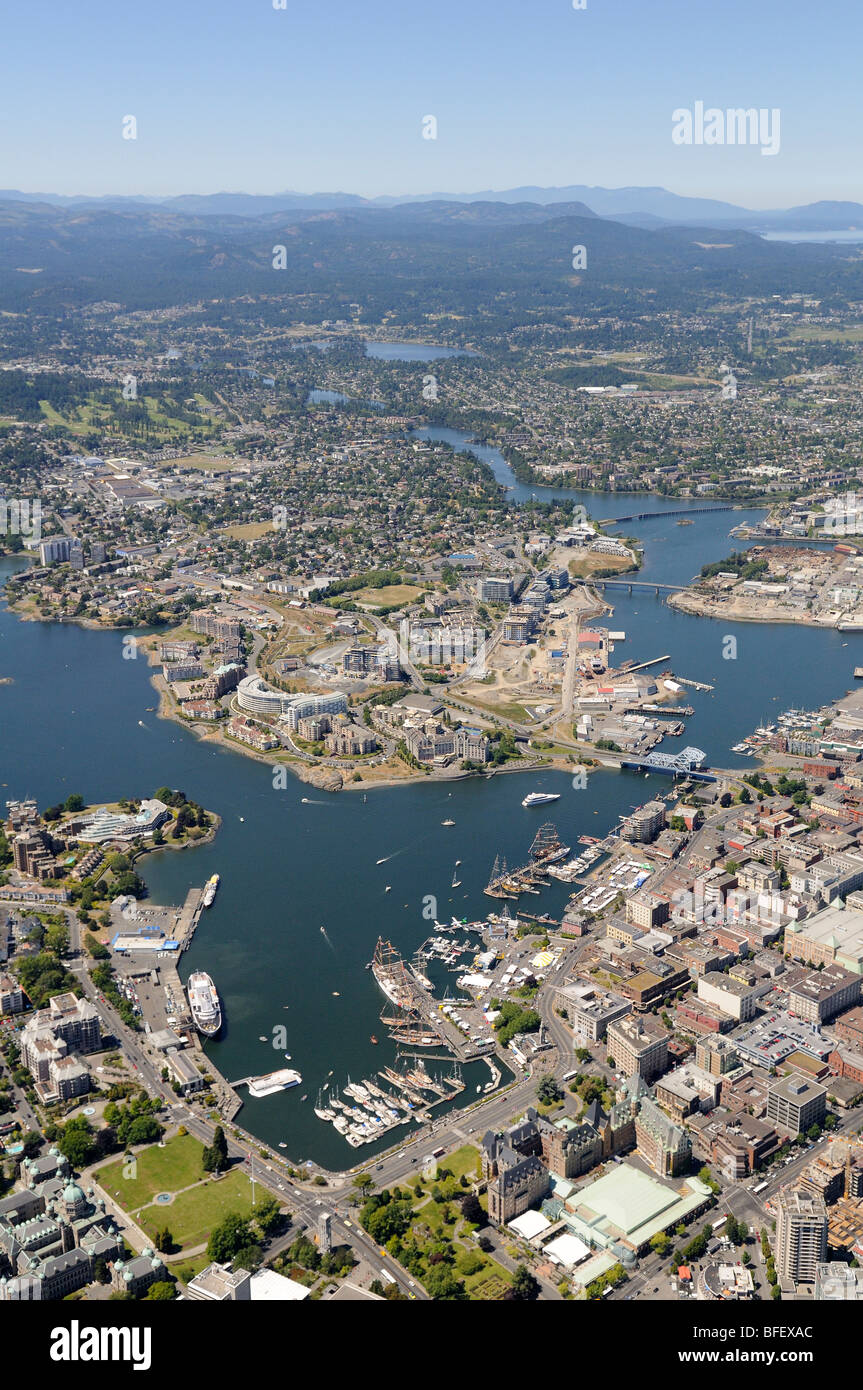 Luftaufnahme des Victoria Harbour und die Innenstadt von Victoria, Victoria, Vancouver Island, British Columbia, Kanada. Stockfoto