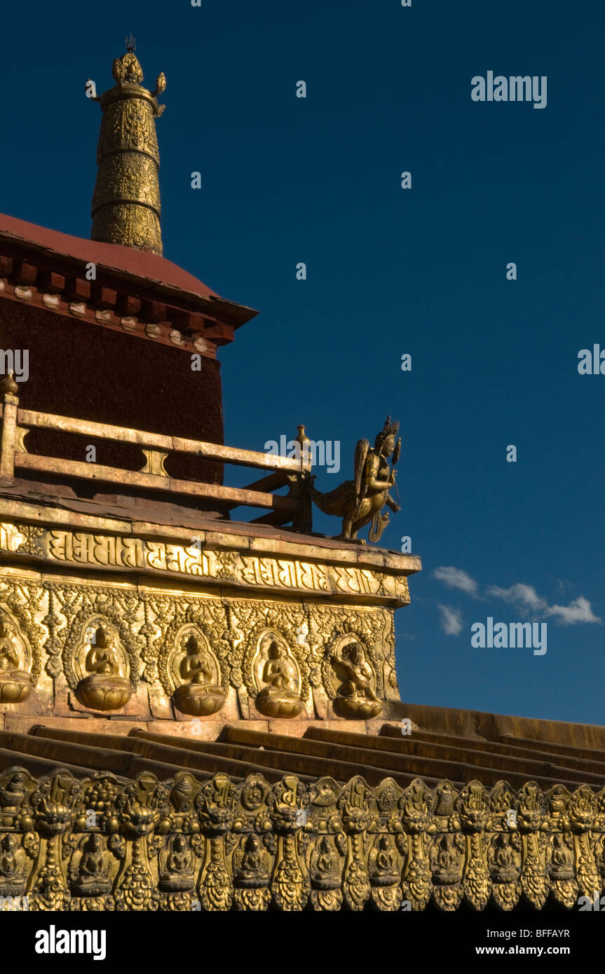 Detail des Jokhang Tempels Dach, Lhasa, Tibet Stockfoto