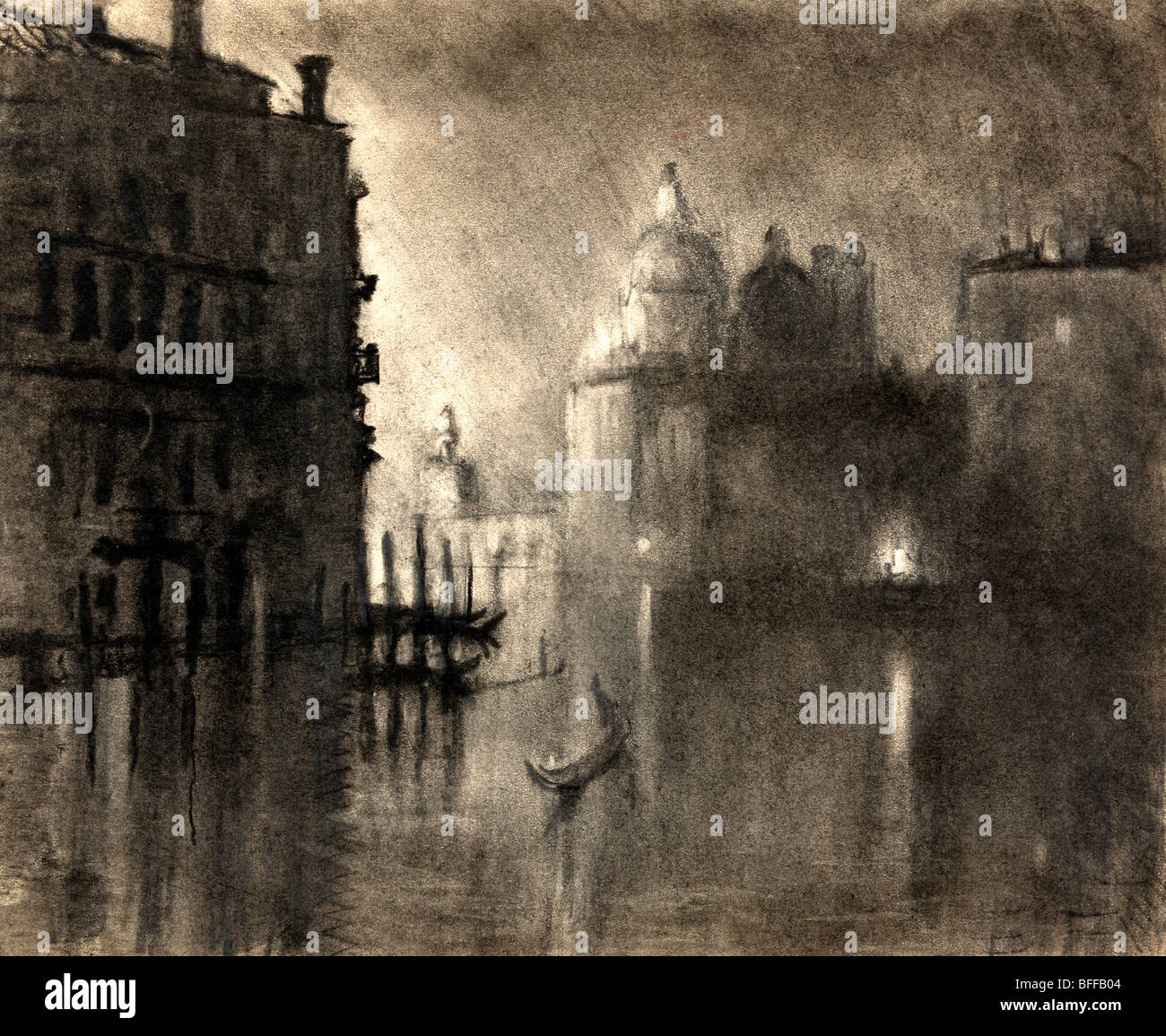 Gruß vom Canal Grande, Venedig - Kohle und Pastell, ca. 1905 Stockfoto