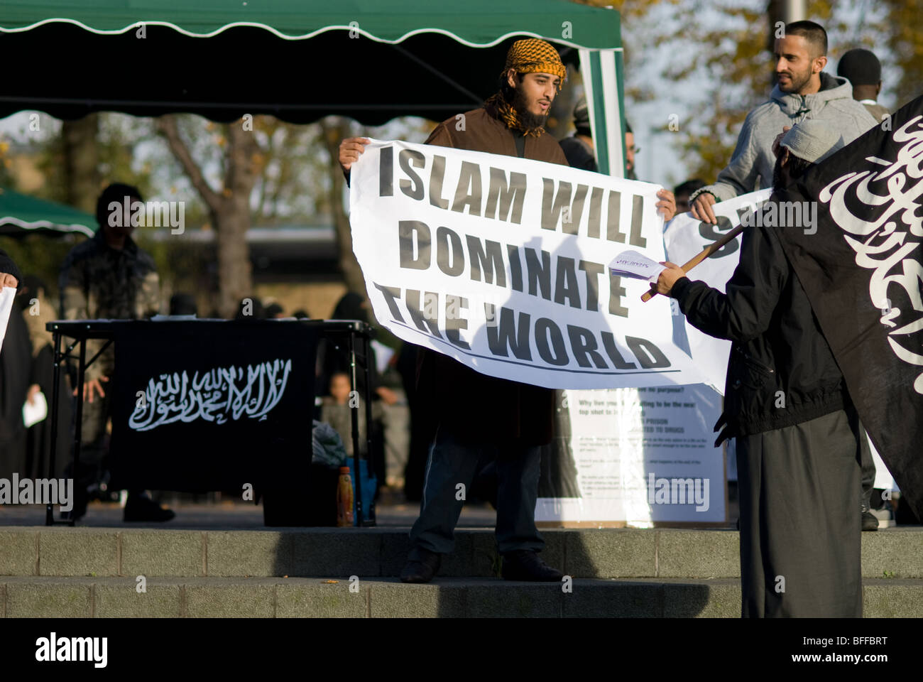 Islam Al Muhajiroun Walthamstow moslemische Gruppe Stockfoto