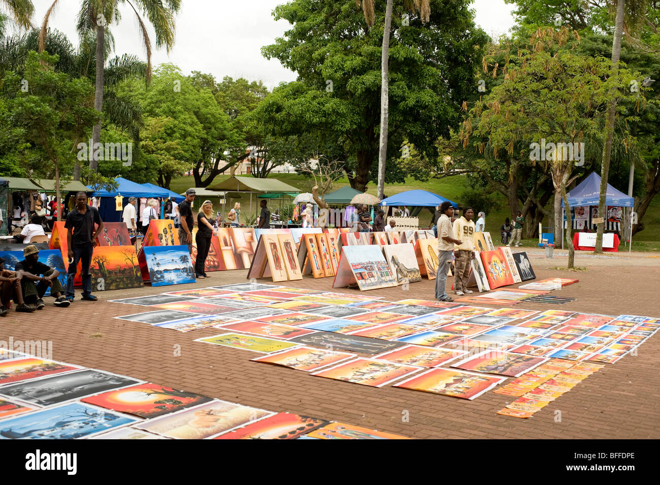 Afrikanische Kunst.  UShaka Park Street Market. Durban, Südafrika Stockfoto
