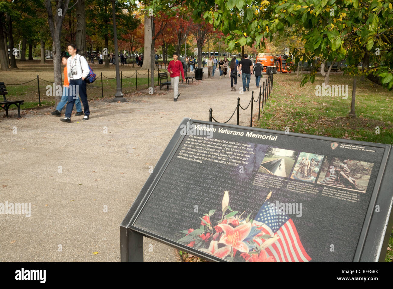 Das Schild am Eingang der Vietnam Veterans War Memorial, Washington DC USA Stockfoto