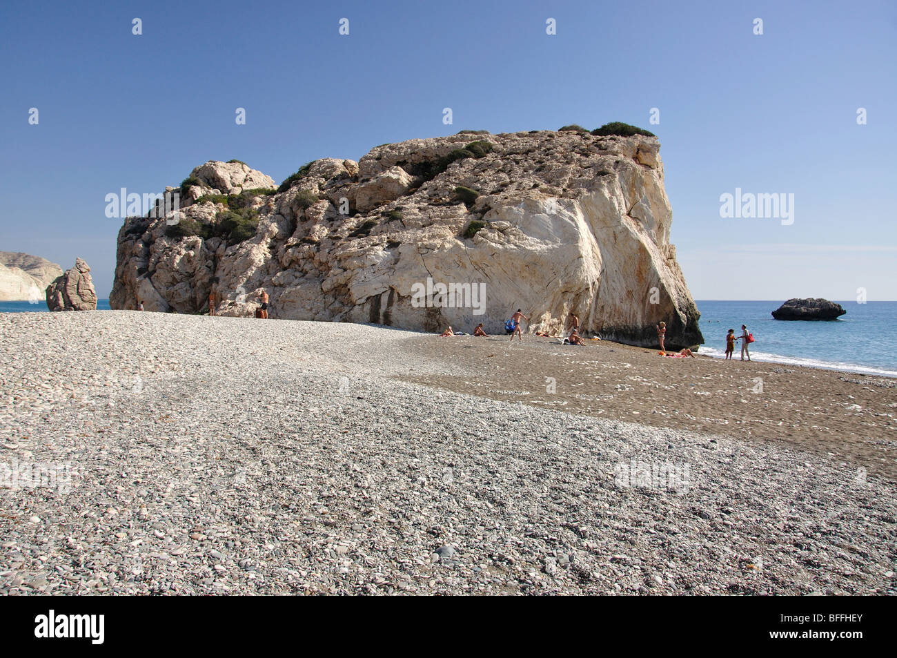 Aphrodites Strand, Petra Tou Romiou, Bezirk Paphos, Zypern Stockfoto