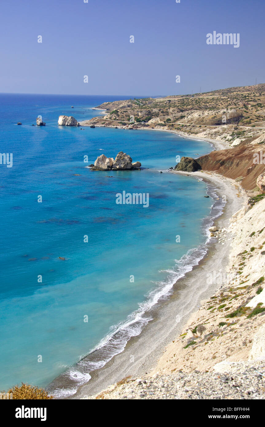 Aphrodites Strand, Petra Tou Romiou, Bezirk Paphos, Zypern Stockfoto