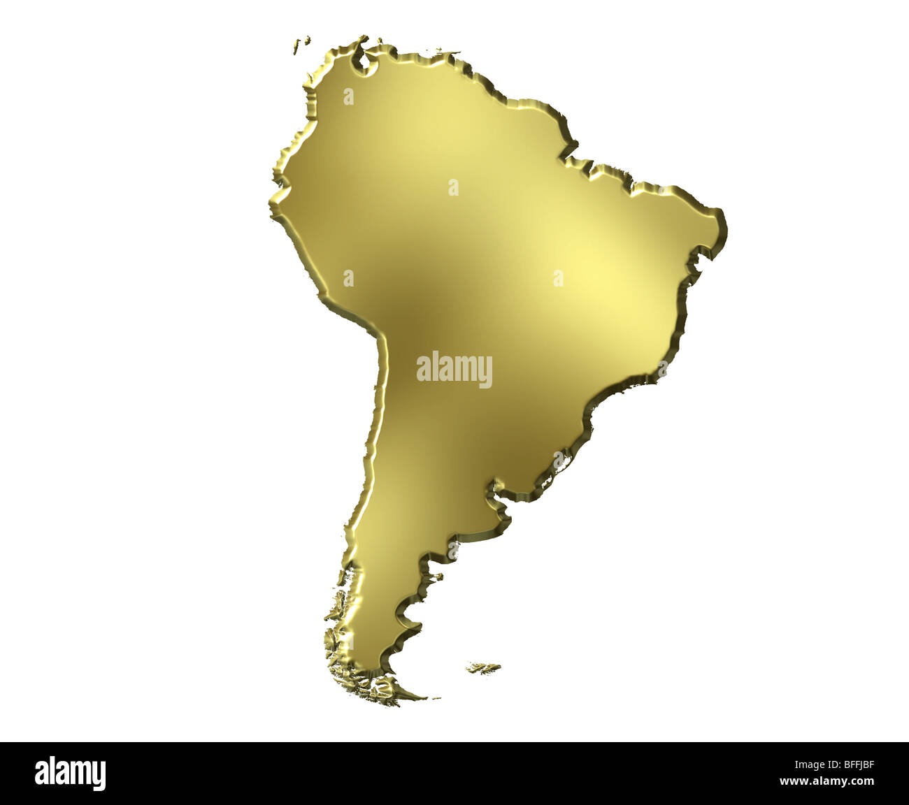 Südamerika golden 3D-Karte Stockfoto