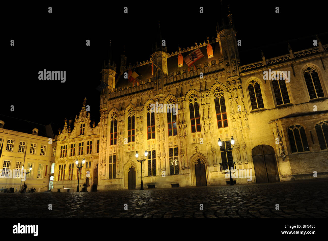 Die Burg Quadrat Brügge in Belgien Europa nachts Stockfoto