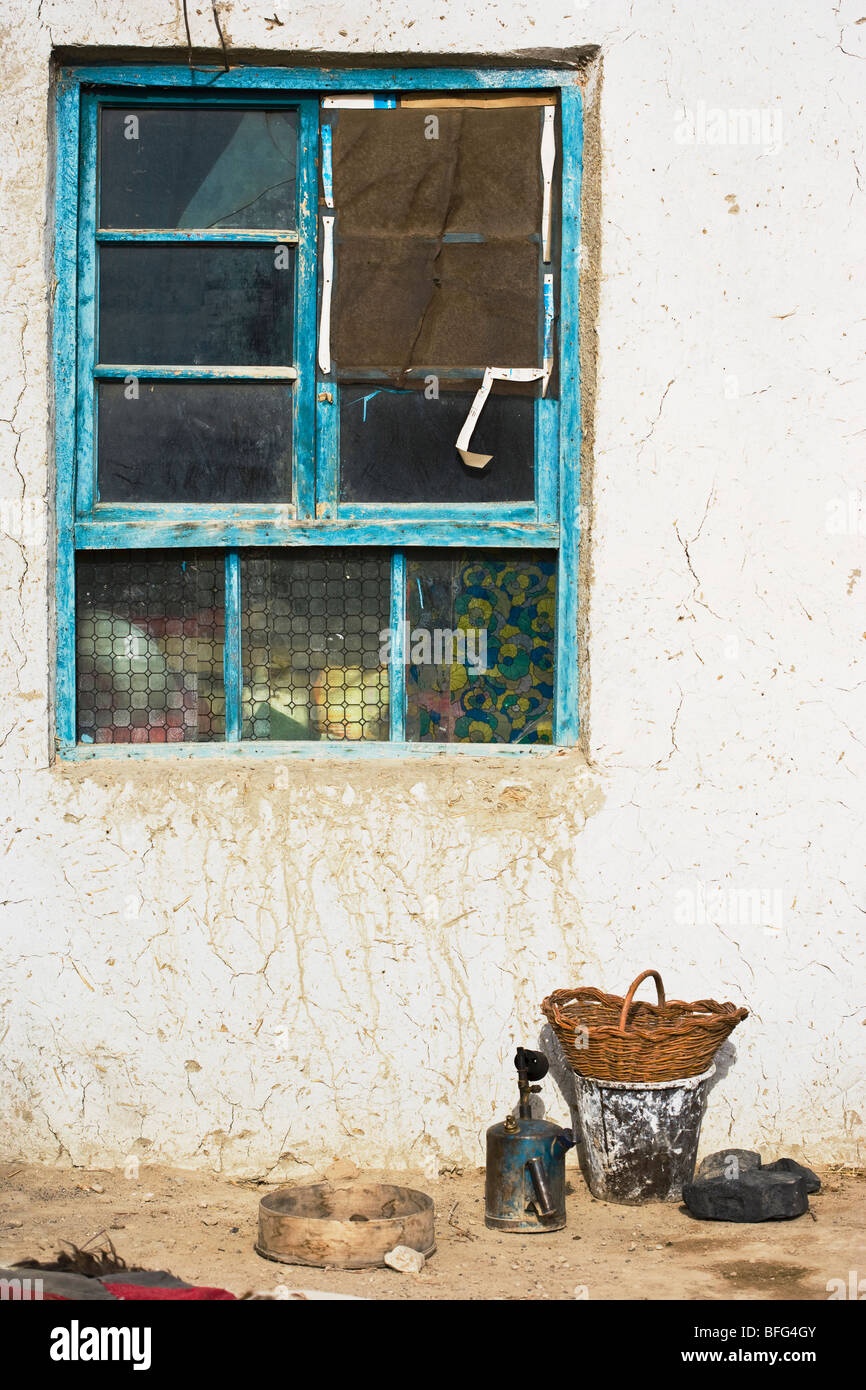 Haus Fenster, Kirz Dorf Tashkurgan Grafschaft, Xinjiang, China Stockfoto