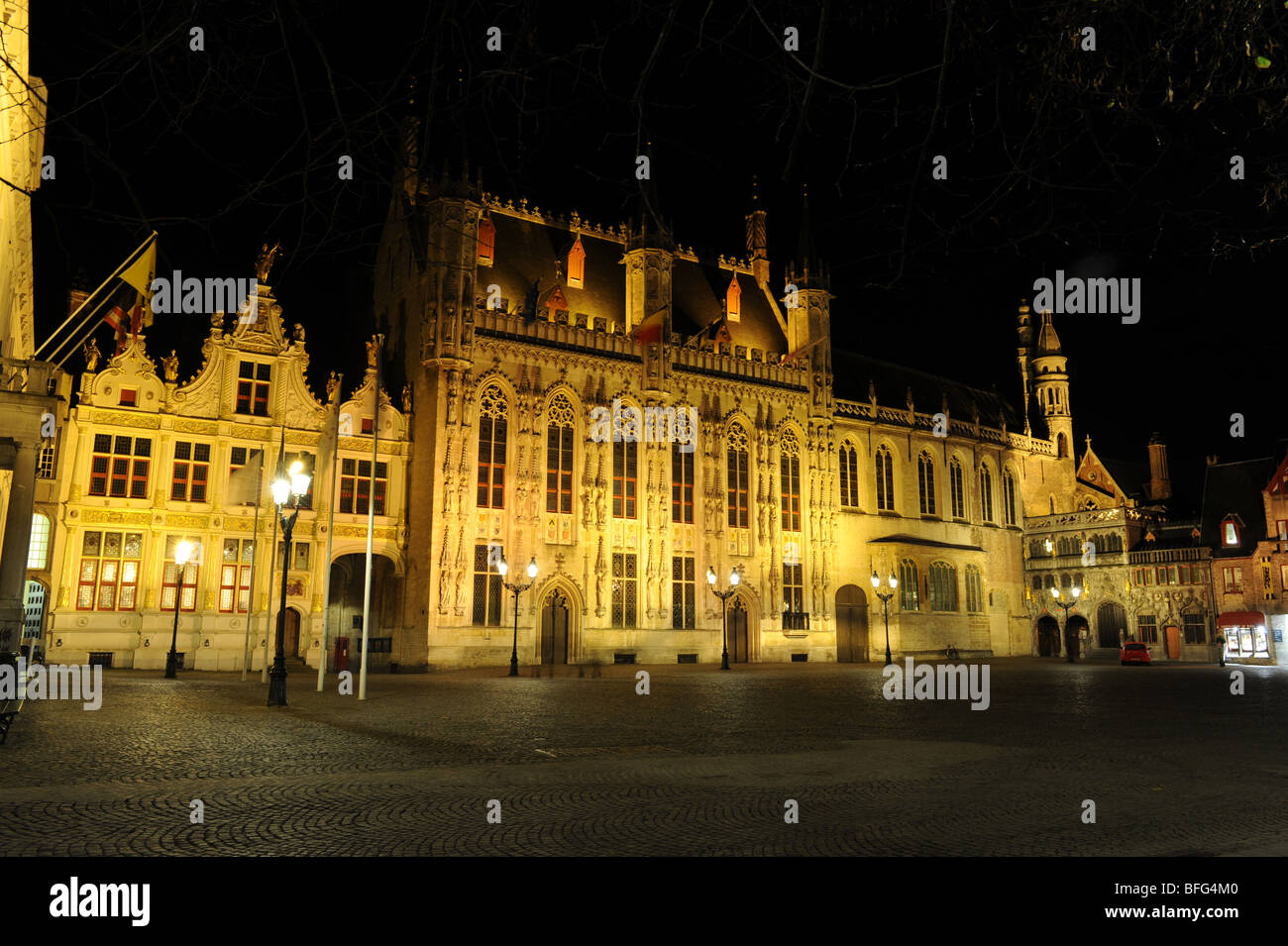 Die Burg Quadrat Brügge in Belgien Europa nachts Stockfoto
