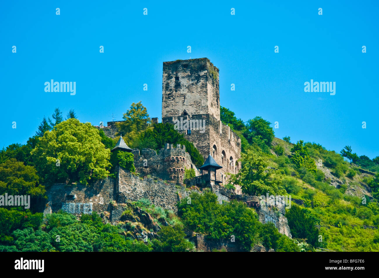 Historisches Schloss Burg Gutenfels bei Kaub, Bingen, Rhein Stockfoto