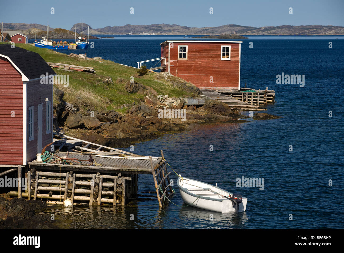 Boot, Schuppen und Bühne, Änderung Inseln, Neufundland & Labrador, Kanada Stockfoto