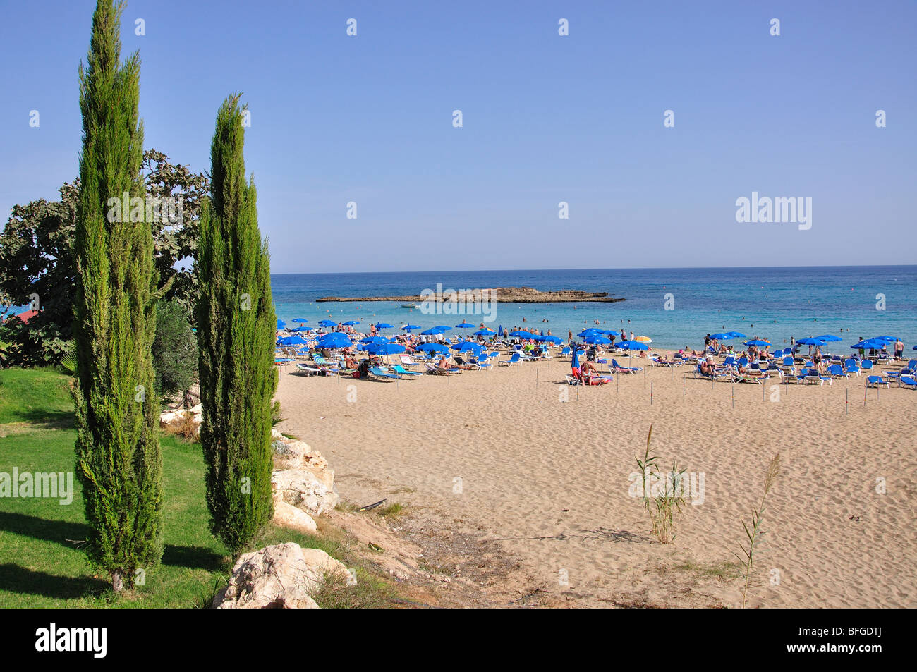 Strandblick, Fig Tree Bay, Protaras, Bezirk Famagusta, Zypern Stockfoto
