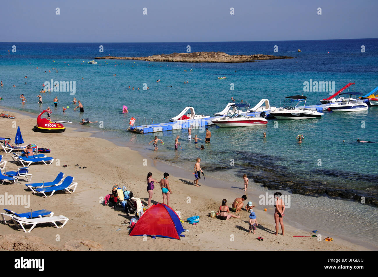 Strandblick, Fig Tree Bay, Protaras, Bezirk Famagusta, Zypern Stockfoto