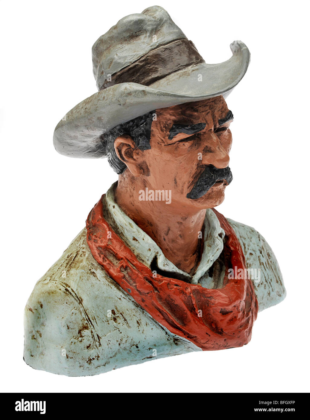 Büste von Cowboy mit Cowboy-Hut und Halstuch. Stockfoto