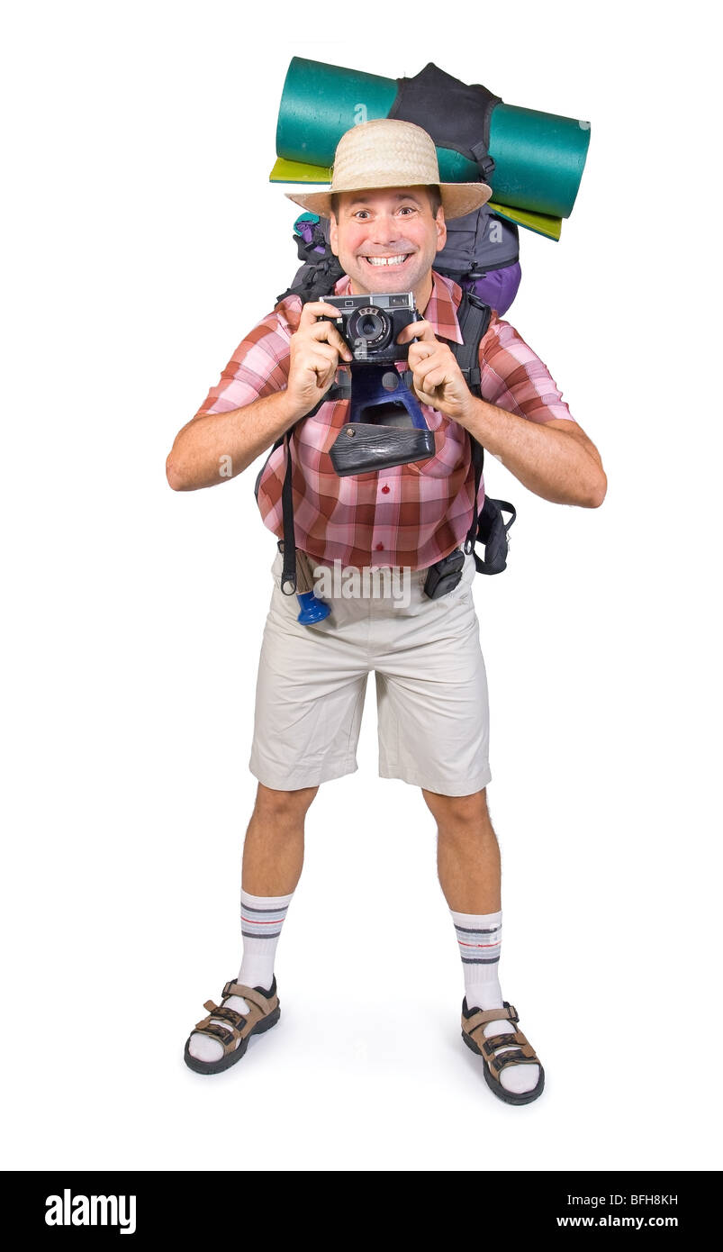 lächelnde Touristen mit Kamera Stockfoto