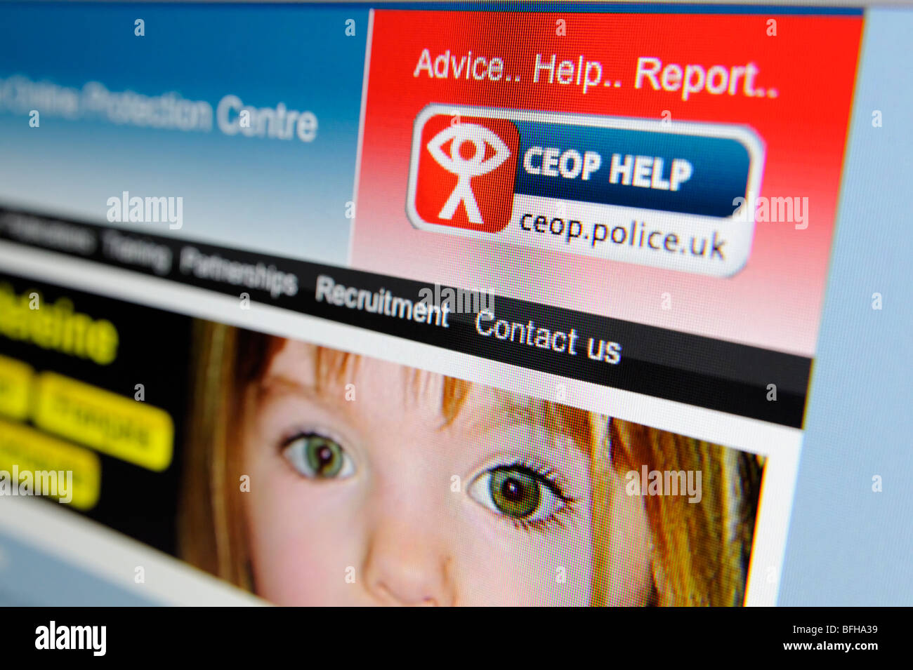 UK Ausbeutung und Online-Schutz (CEOP) Bericht Button auf Website. Stockfoto