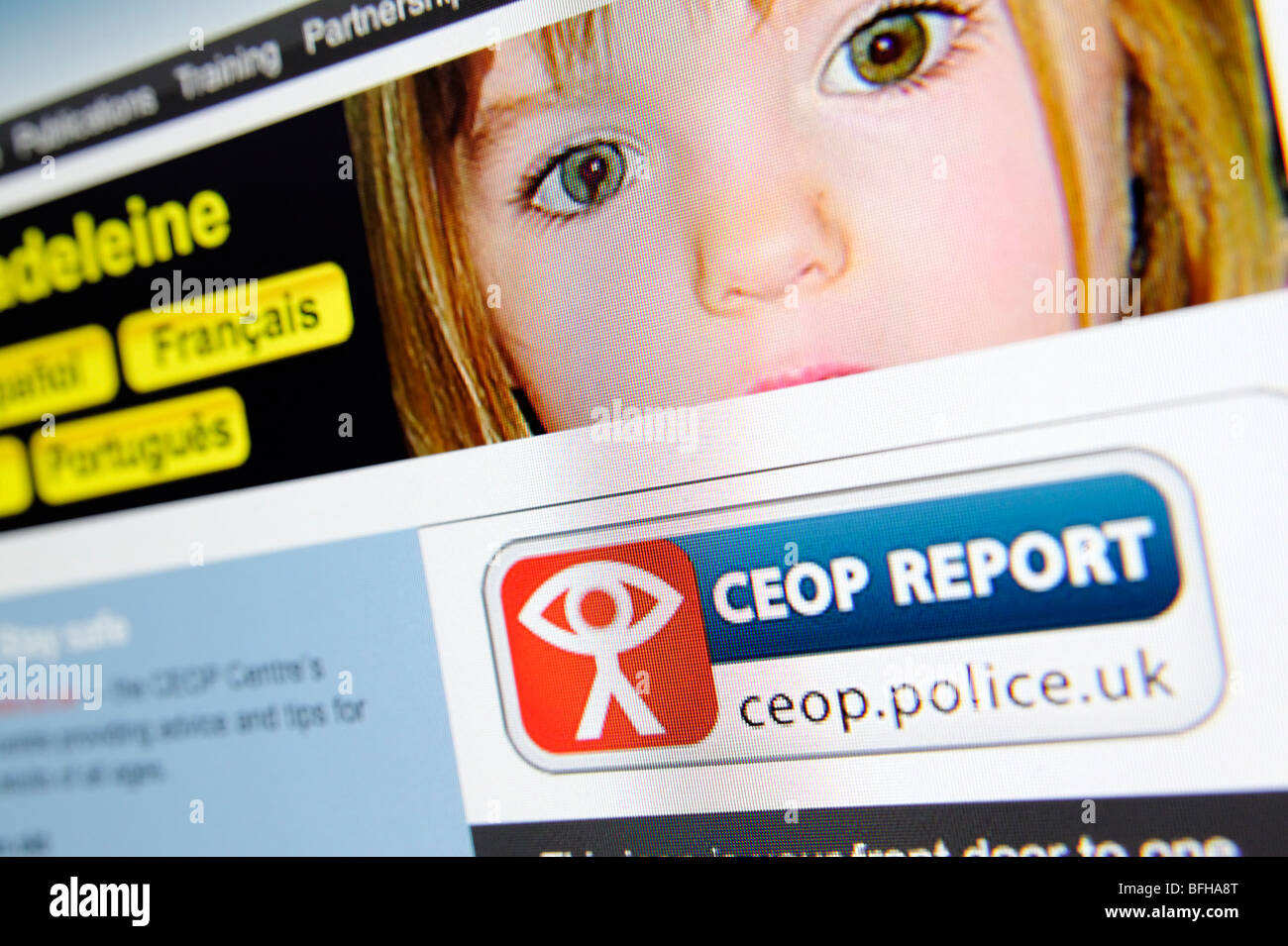 UK Ausbeutung und Online-Schutz (CEOP) Bericht Button auf Website. Stockfoto