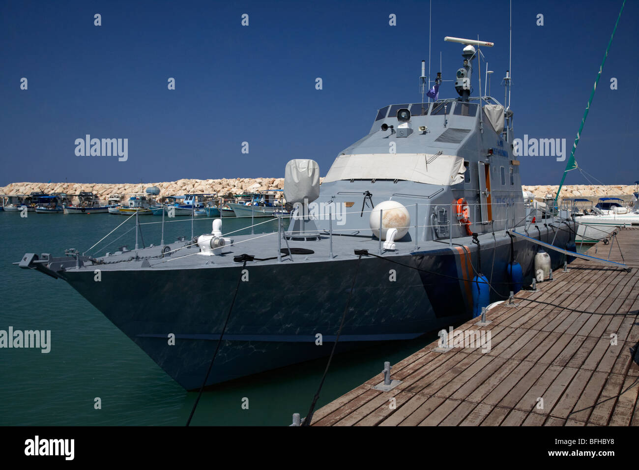 zyprische marine Polizei schnelle Patrouillenboot im Hafen von Latchi Village in der Polis Gemeinde Republik Zypern Europa Stockfoto