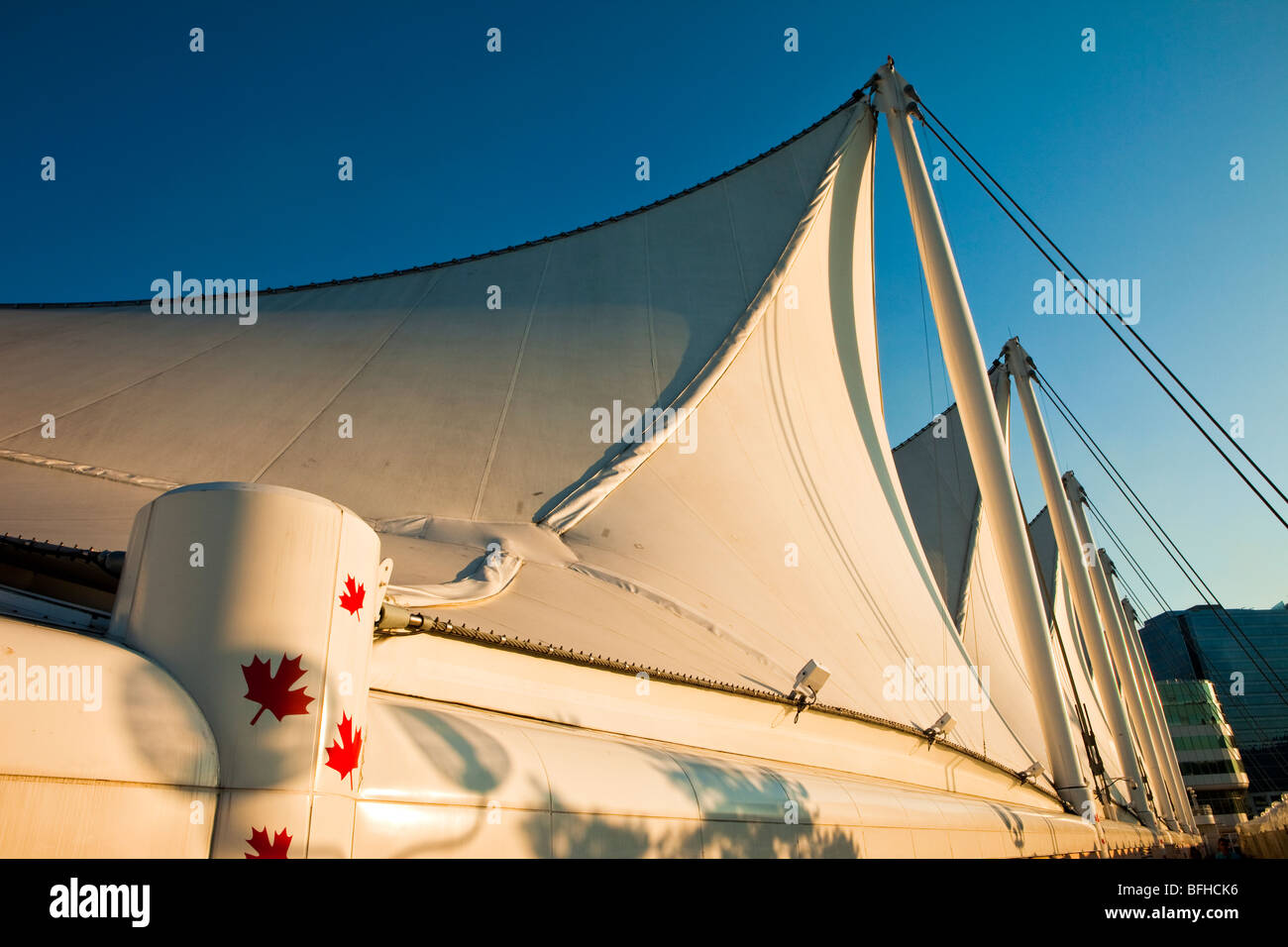 5 Segel, Canada Place, Vancouver, Britisch-Kolumbien, Kanada Stockfoto