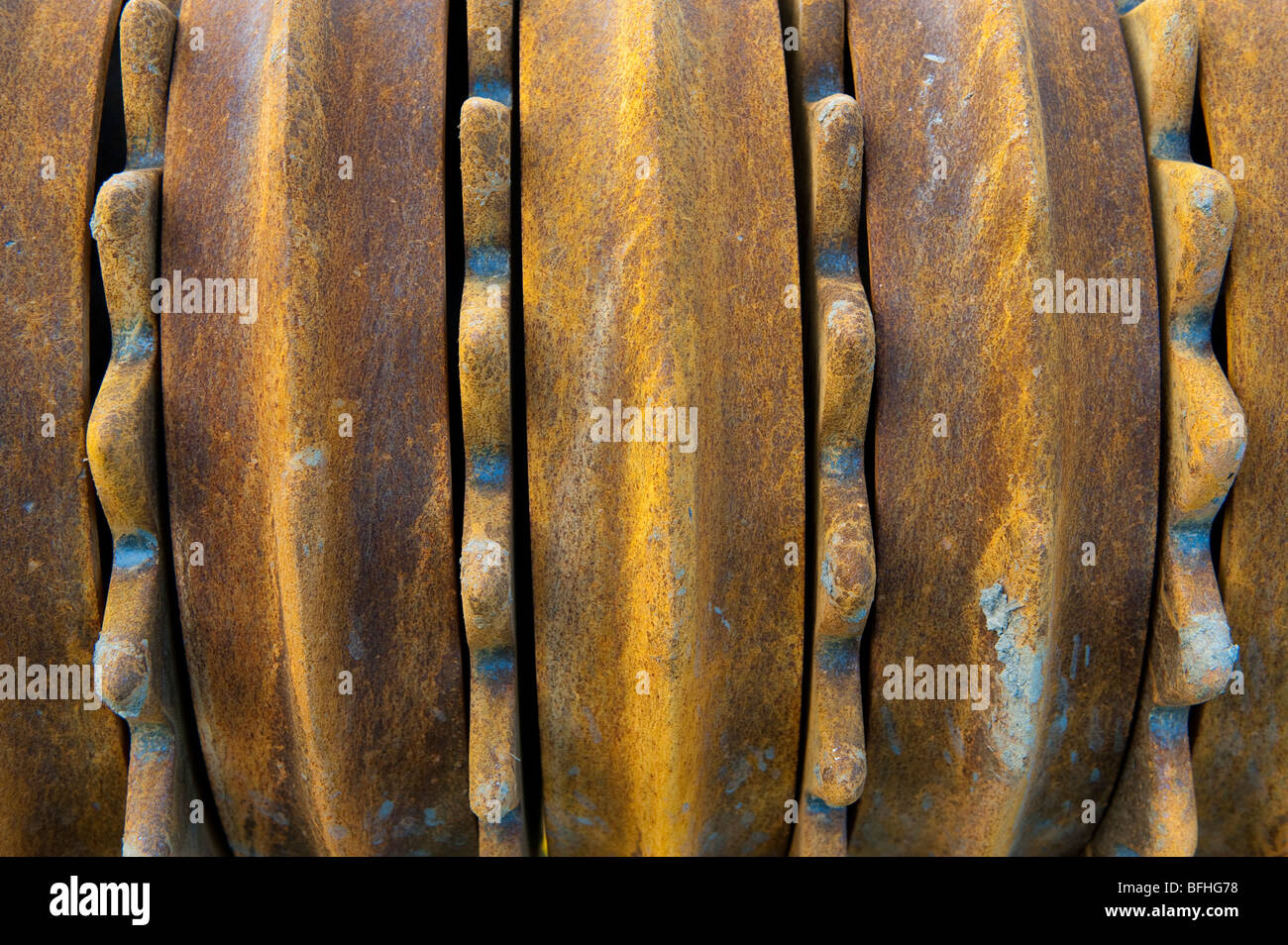 Nahaufnahme der Walze / Samen Bett Presse Stockfoto