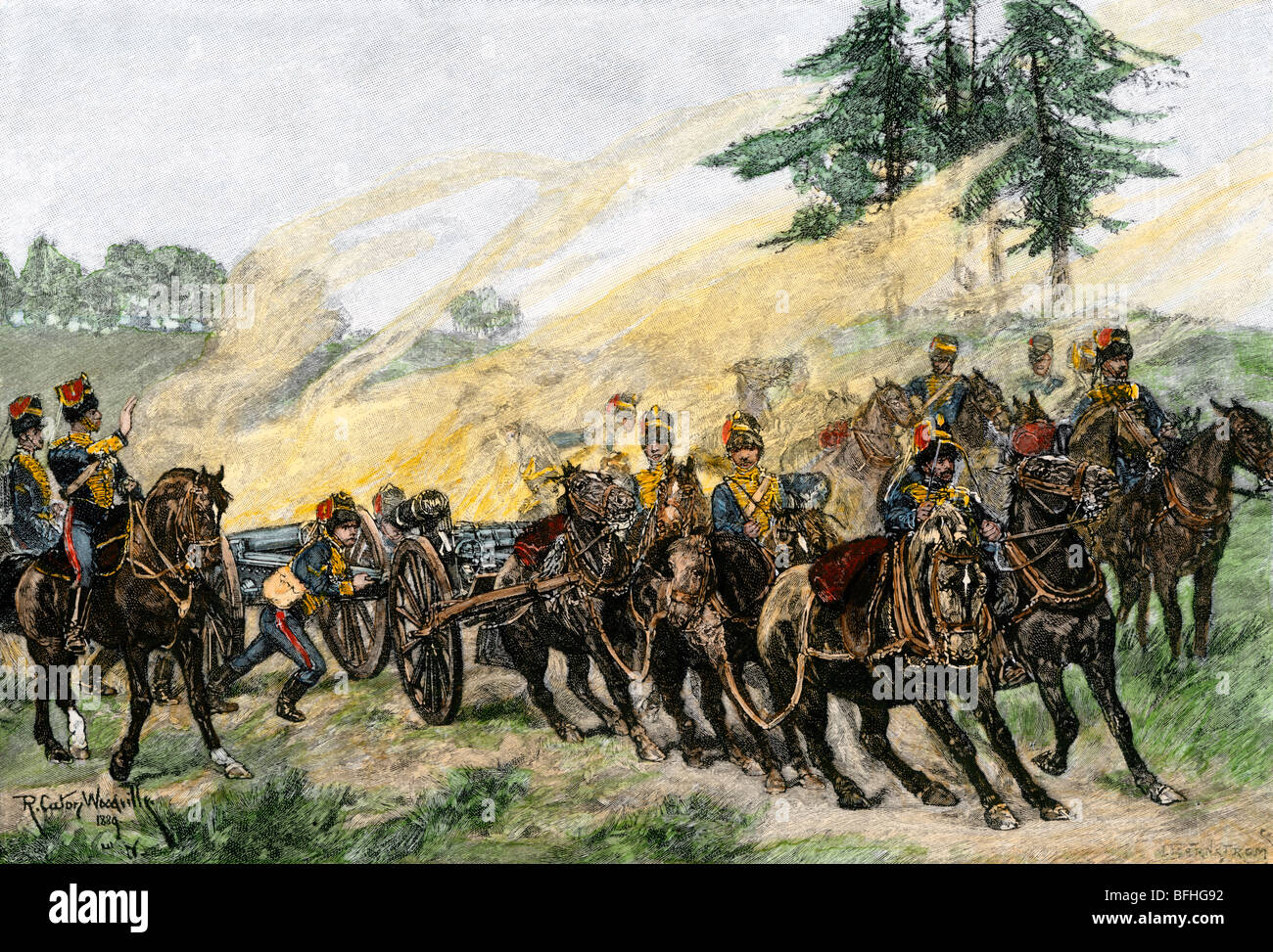 Royal Horse artillery üben, England, 1890. Hand - farbige Holzschnitt Stockfoto