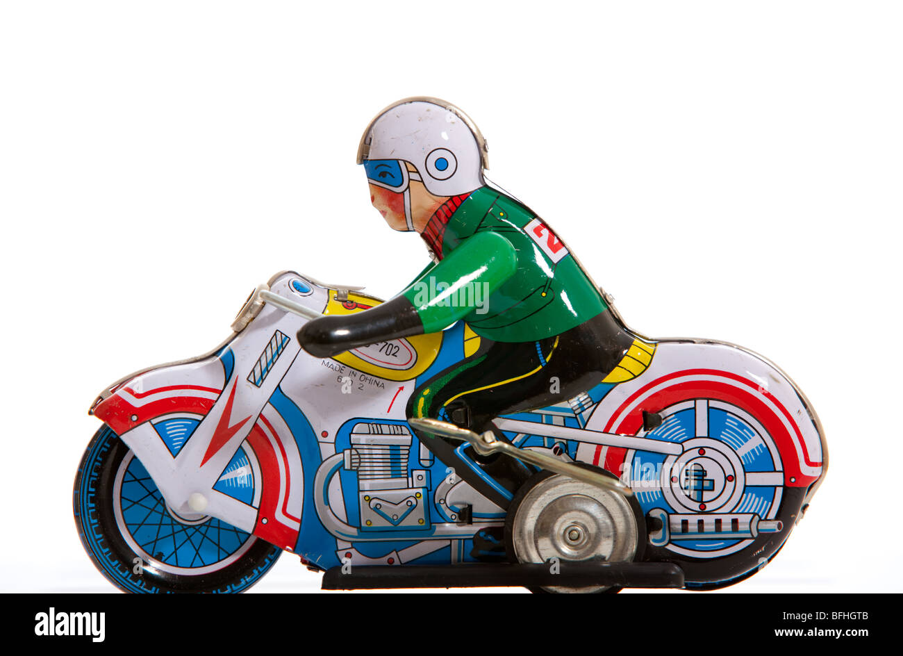 Ein nostalgisches Blechspielzeug Motorrad Stockfoto