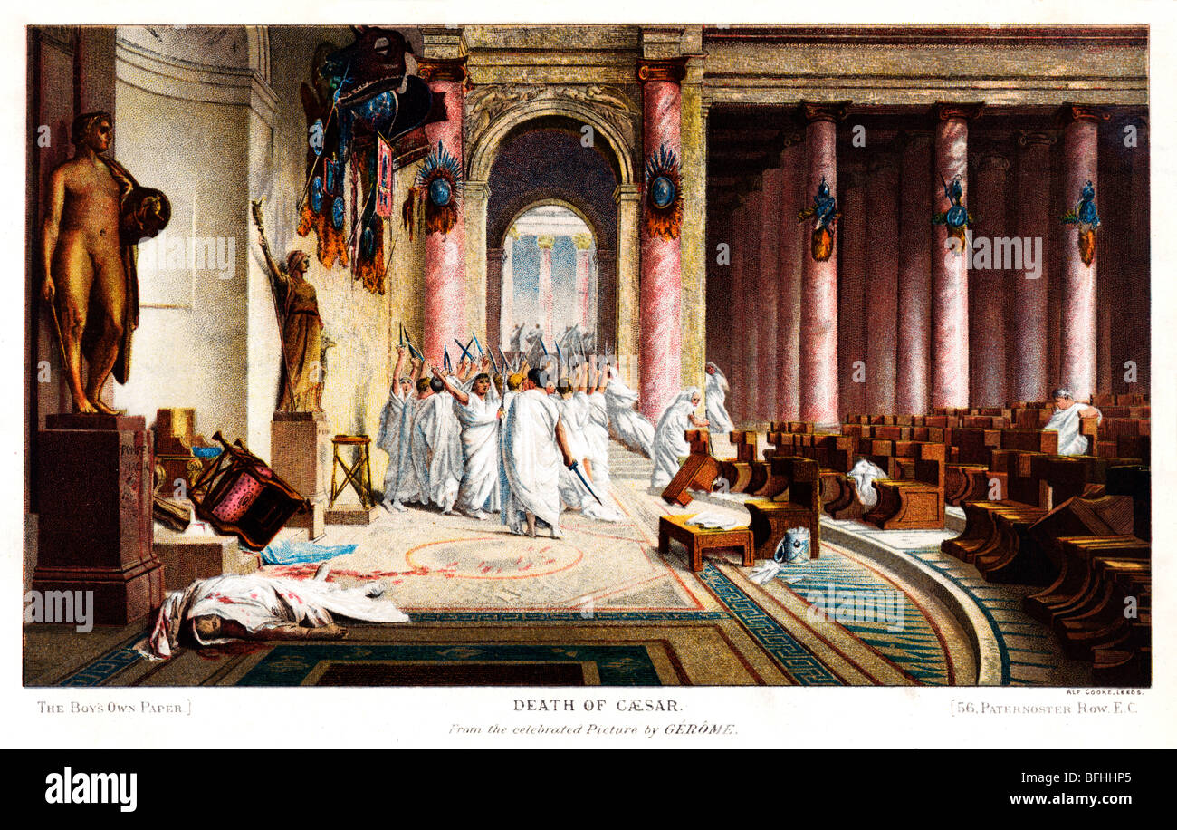 Tod von Caesar, Druck aus dem Gemälde von Gerome des Mordes in dem Roman Senate Stockfoto