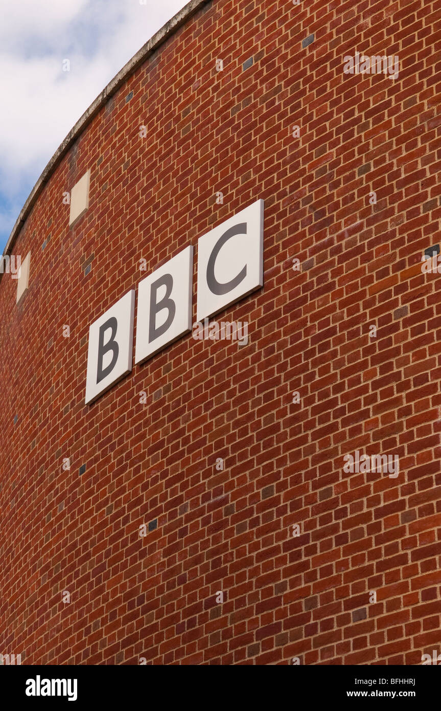 Ein Schild an der BBC Gebäude in Norwich, Norfolk, Großbritannien Stockfoto