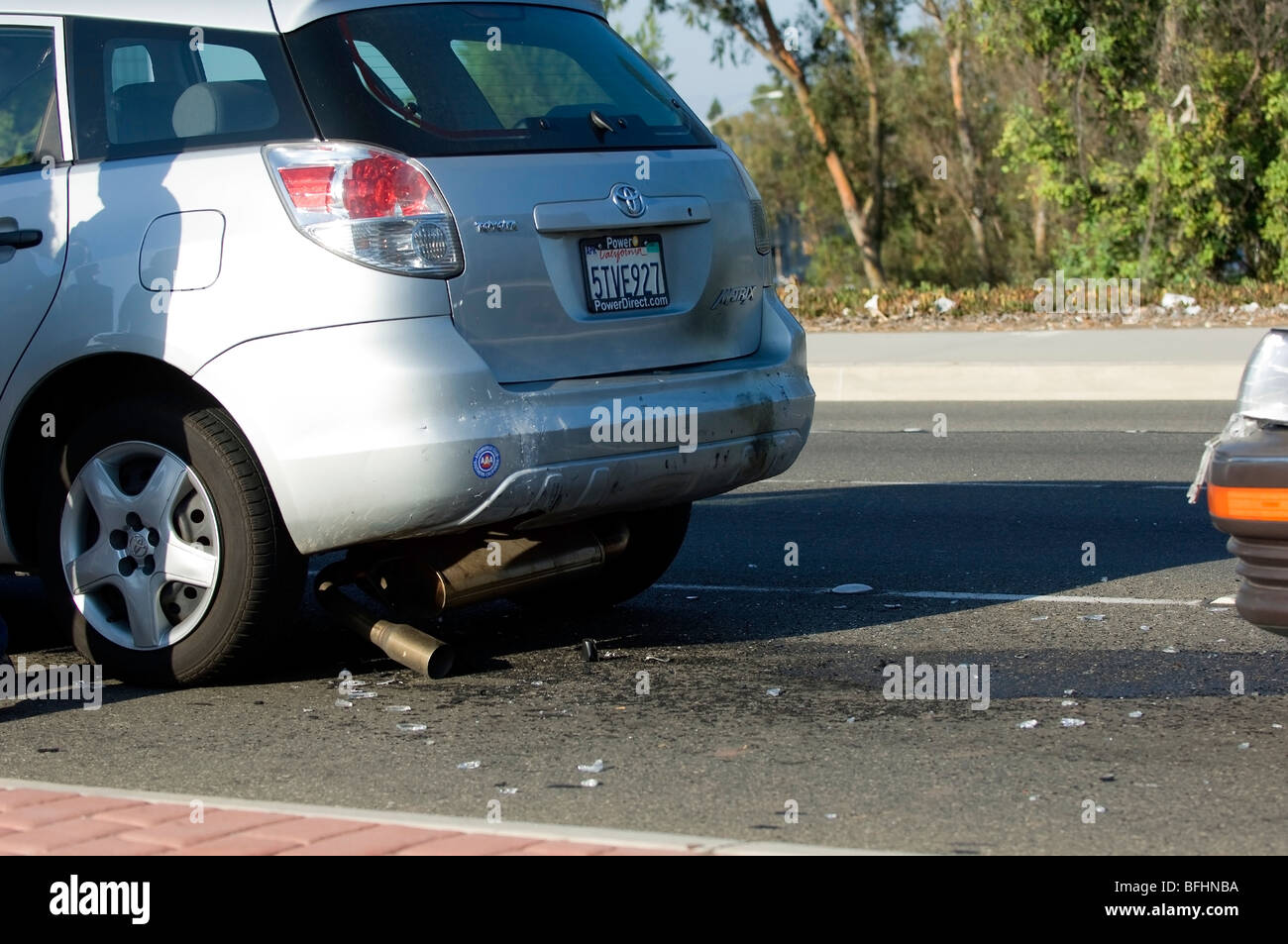 Autounfall zeigte Heck Schaden eines Kleinwagens. Stockfoto