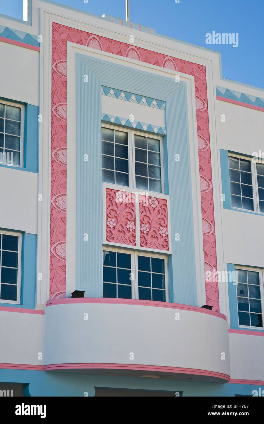 Design auf kommerzielle Gebäude im Art-Deco-Viertel von South Beach, Miami, Florida, Vereinigte Staaten von Amerika Stockfoto