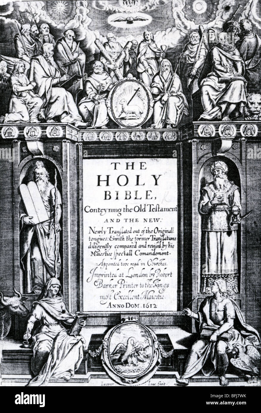 KING-JAMES-Bibel 1612 - Titelseite Stockfoto
