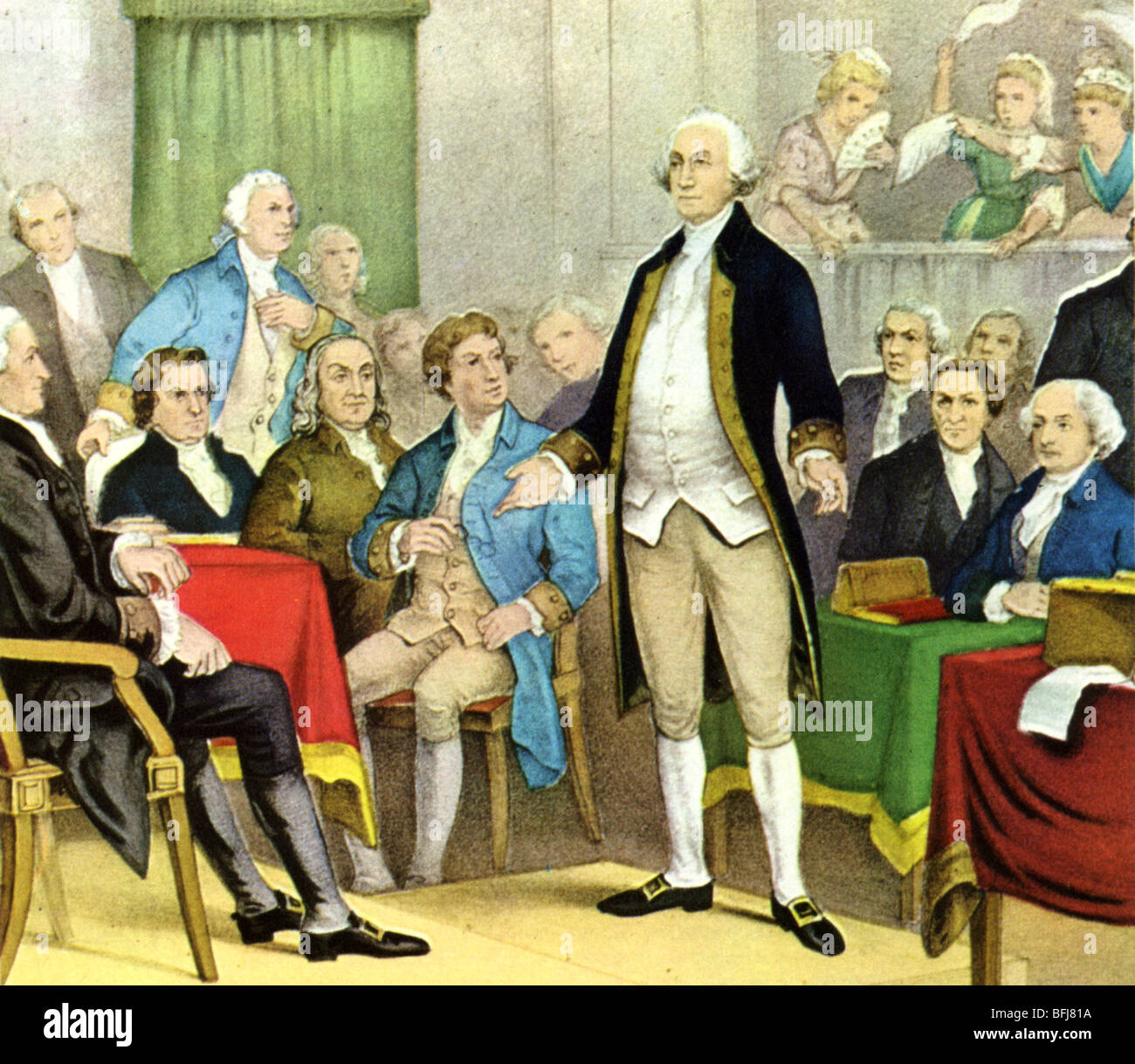 GEORGE WASHINGTON wird Oberbefehlshaber vom Kontinentalkongress ernannt. Stockfoto