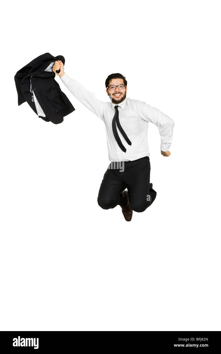 Geschäftsmann Freude springen. Stockfoto