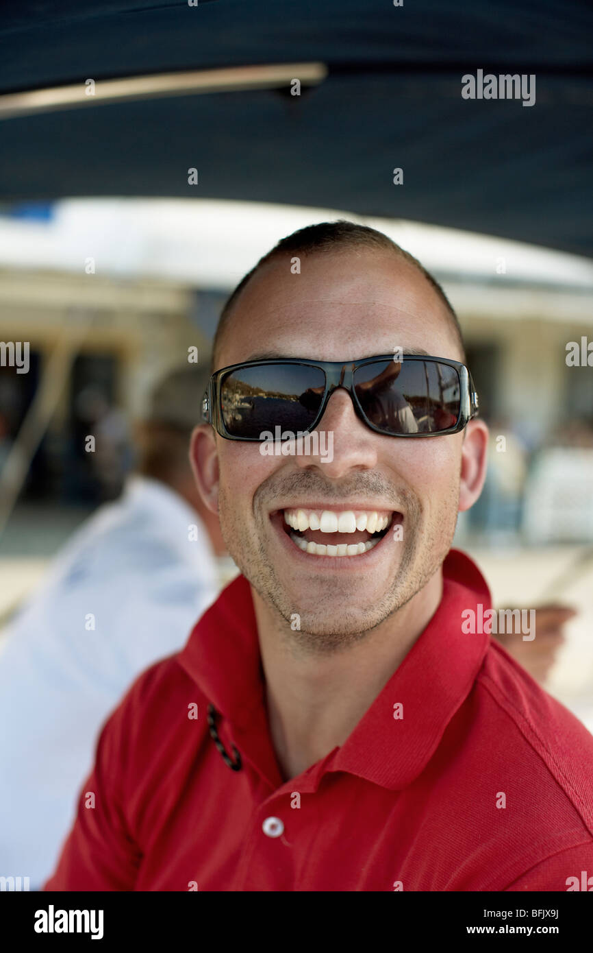 Ein Smmiling skandinavischen Mann im Urlaub. Stockfoto