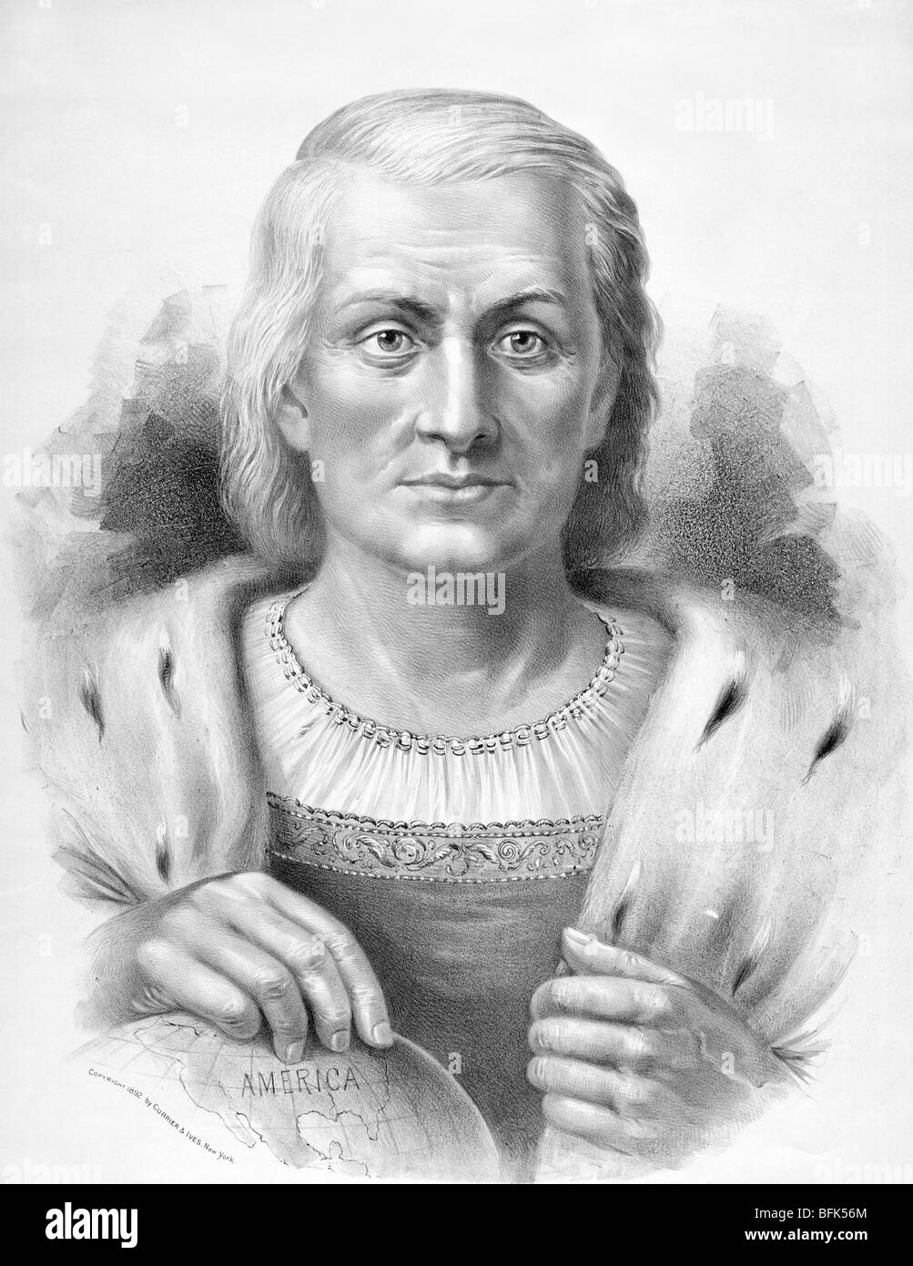 Portrait drucken c1892 Explorer Christopher Columbus (c1451 - 1506) - der "Entdecker" von Amerika im Jahre 1492. Stockfoto