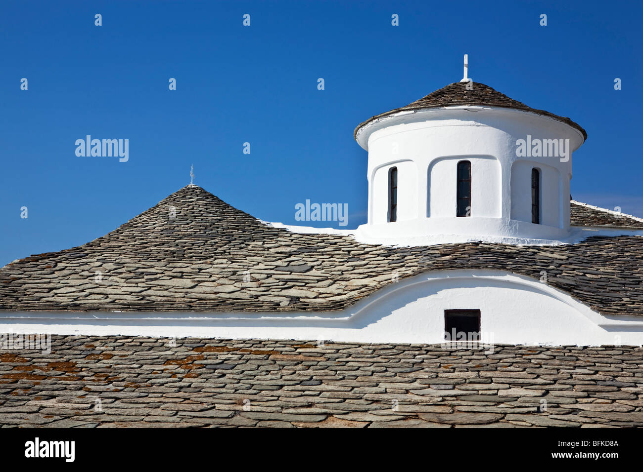 Traditionelle Fliesen Dach Skopelos Insel griechische Inseln Griechenland Stockfoto