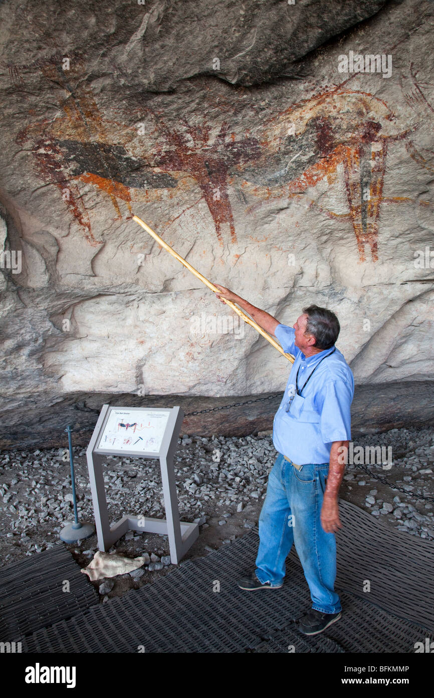 Aufzeigen von indianischen Dach Kunst im Schicksal Bell Tierheim Seminole Canyon Texas USA Reiseführer Stockfoto