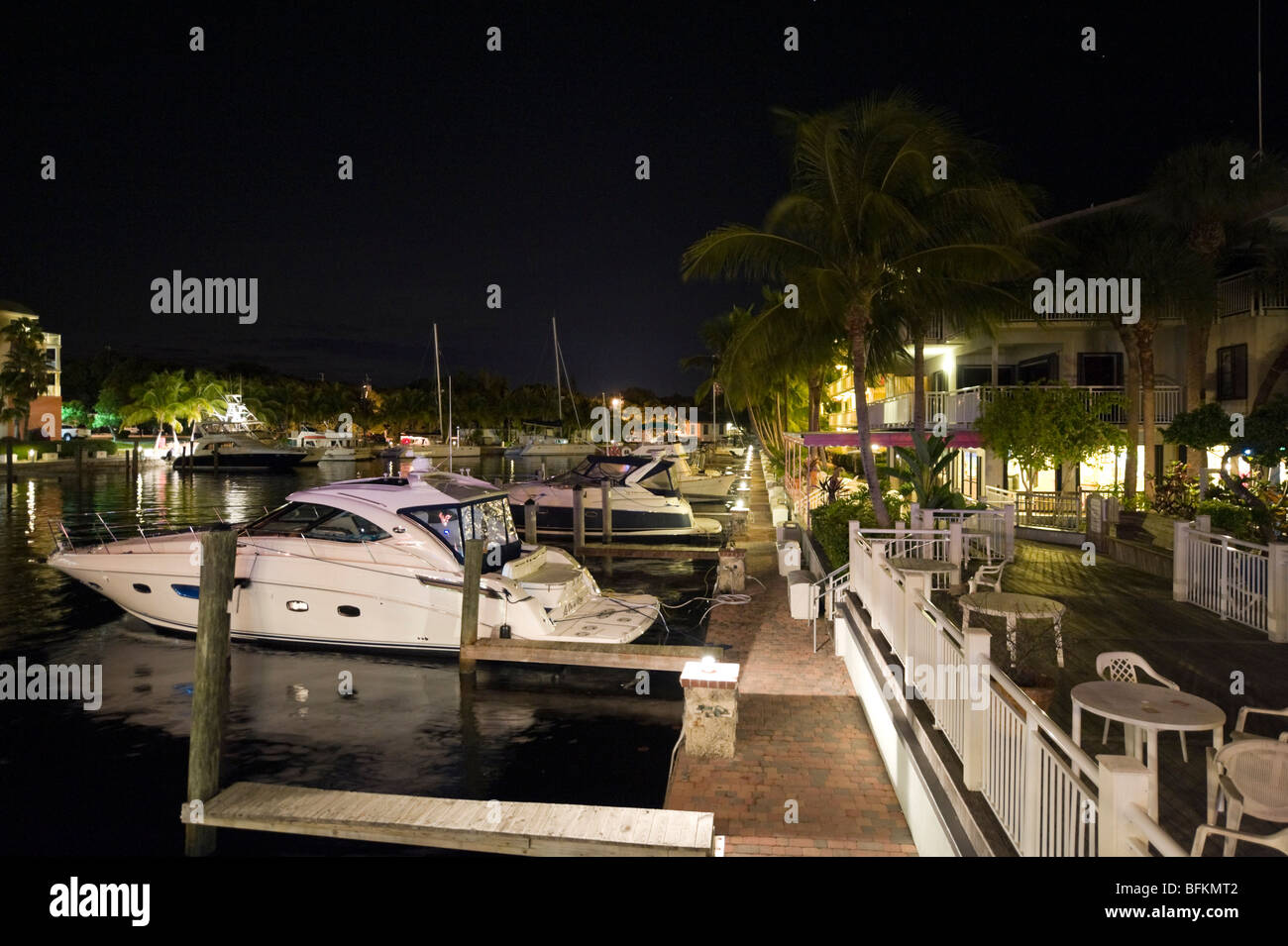Marina bei Nacht, Key Largo, Florida Keys, USA Stockfoto