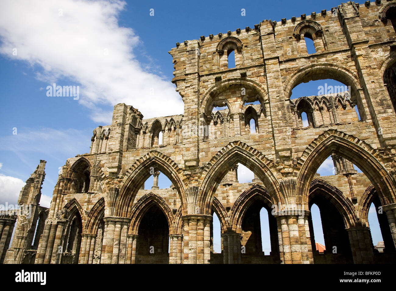 Architektonische Details aus den Trümmern der Whitby Abtei in North Yorkshire, England. Stockfoto