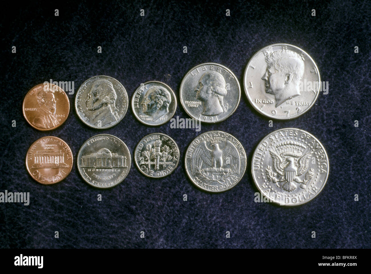 umgekehrte Penny Nickel Dime Viertel halb-Dollar USA USA Amerika richten Sie beide Seite Stockfoto