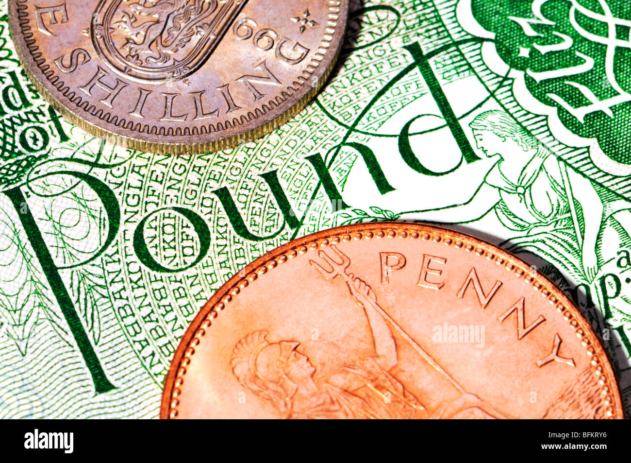 Pre-decimal britischen Münzen. Pfund, Schilling und penny Stockfoto
