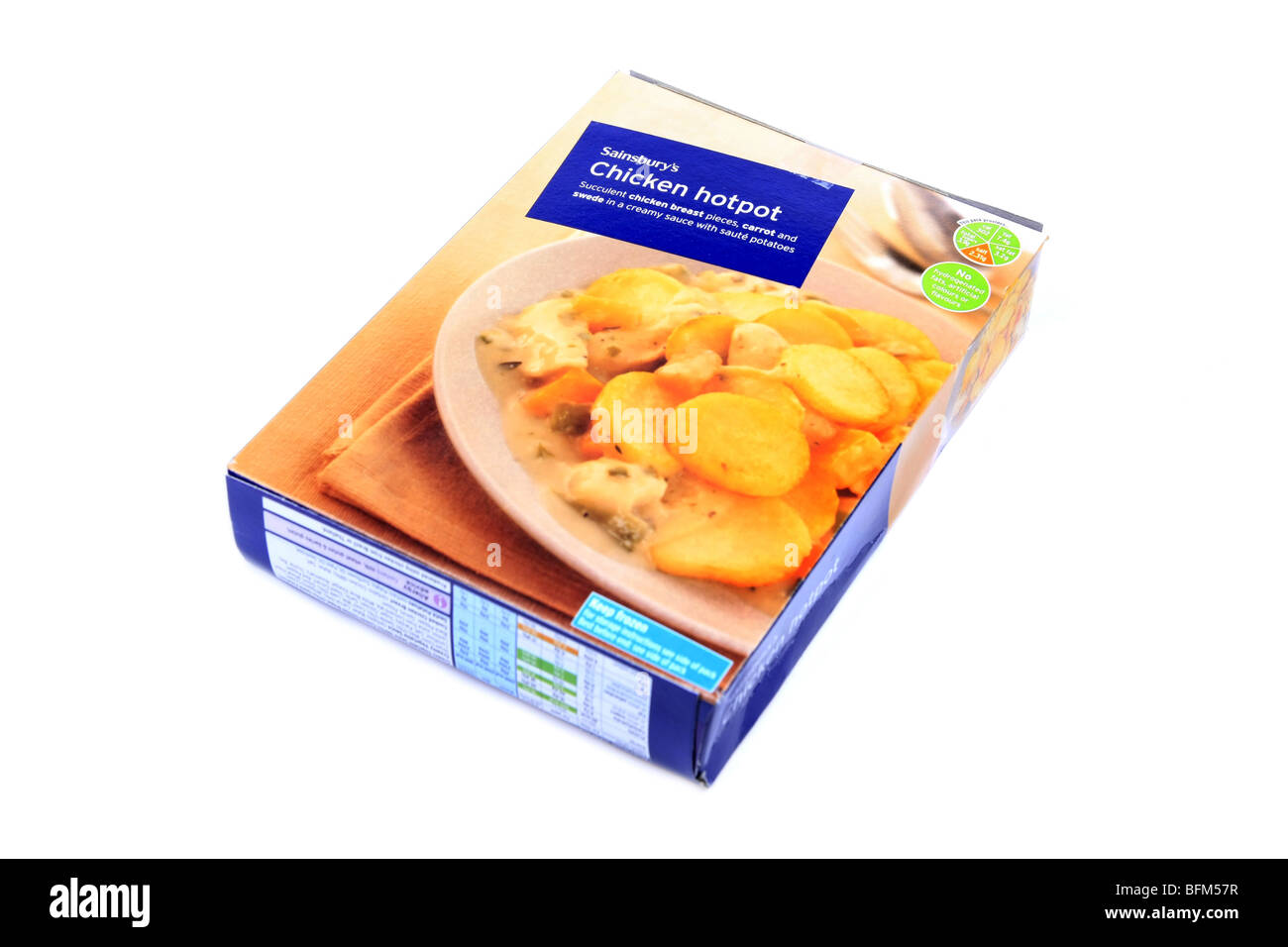 Gefrorene Hähnchen Hot Pot bereit Abendessen Karton-Verpackung Satz vor einem weißen Hintergrund Stockfoto