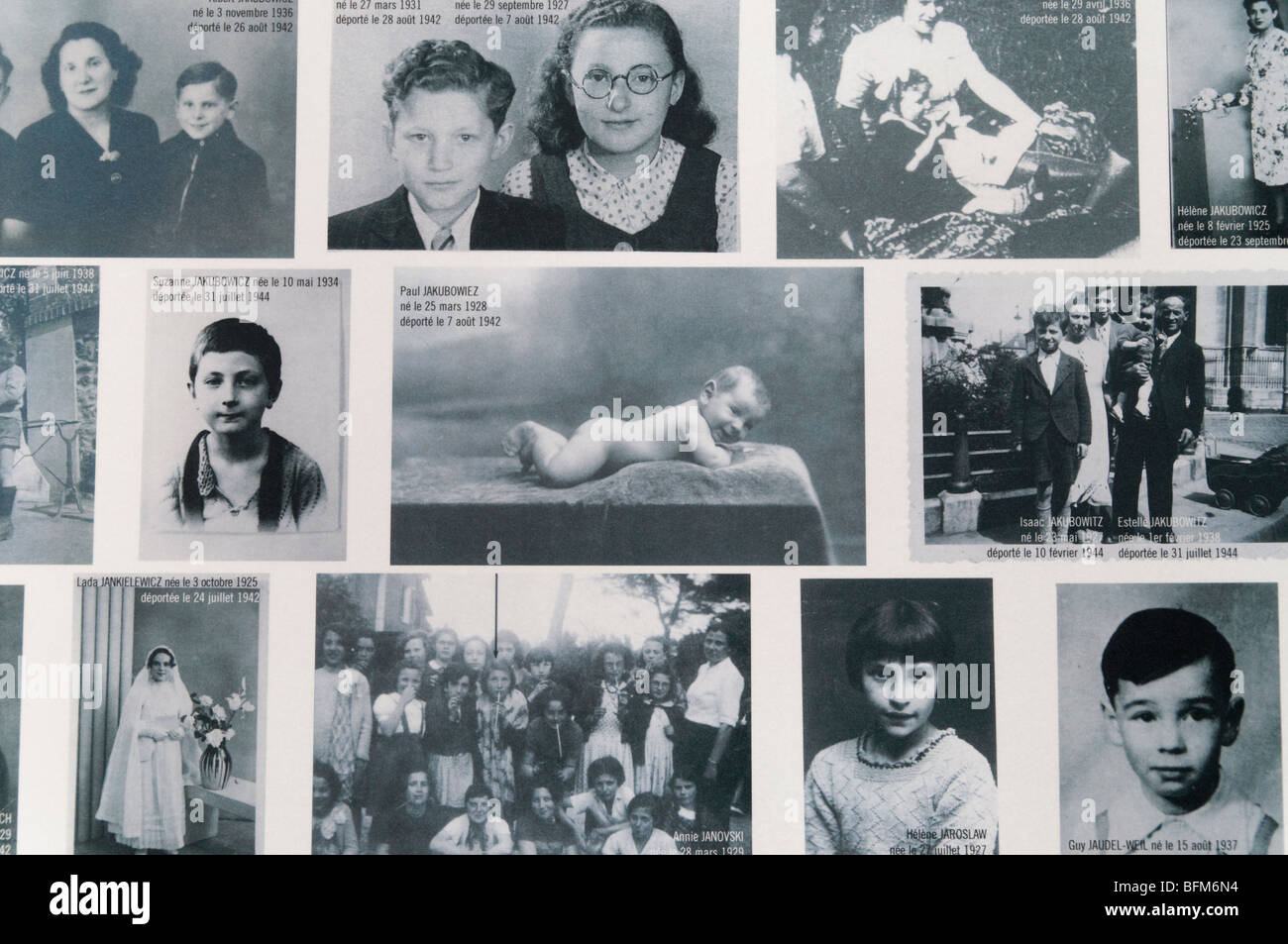 Das Denkmal für die Kinder, Fotos jüdischer Kinder, die aus Frankreich deportiert wurden, im Holocaust-Gedenkmuseum in Paris Stockfoto