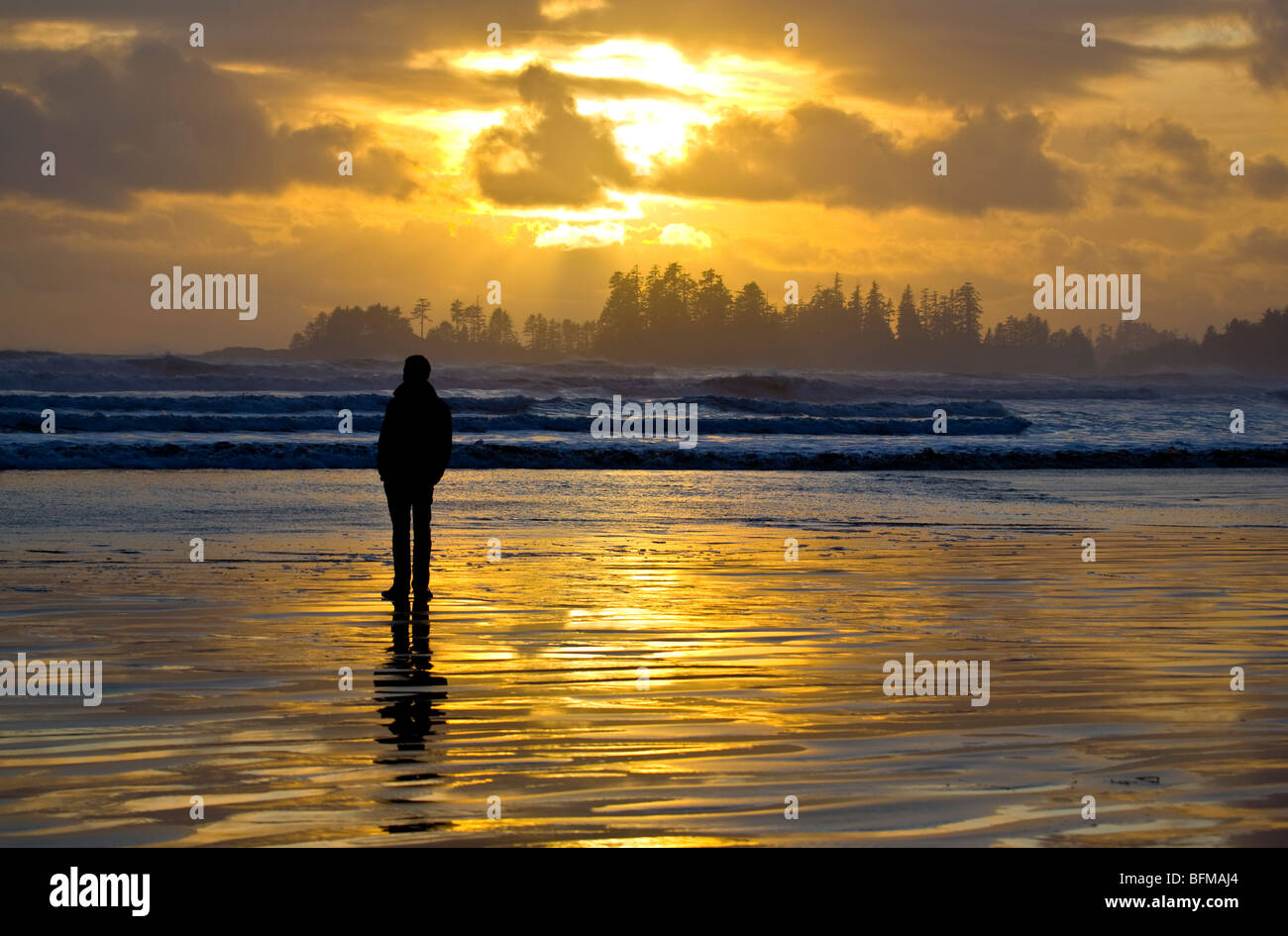 Sunset Long Beach Tofino BC Kanada Stockfoto