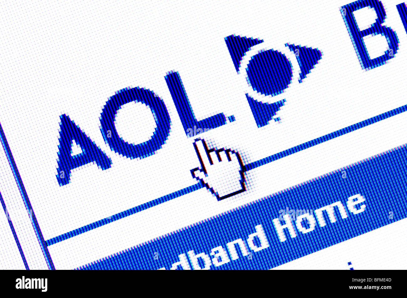 Makro-Screenshot der alten AOL-Website mit dem ehemaligen corporate Logo, die im Dezember 2009 von der Firma fallengelassen wurde. Stockfoto