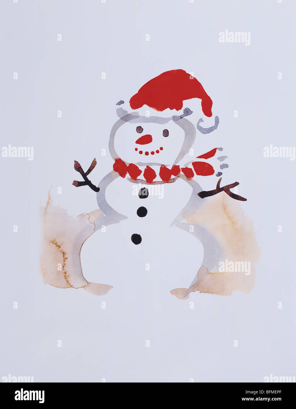 Schneemann mit Weihnachtsmütze Stockfoto