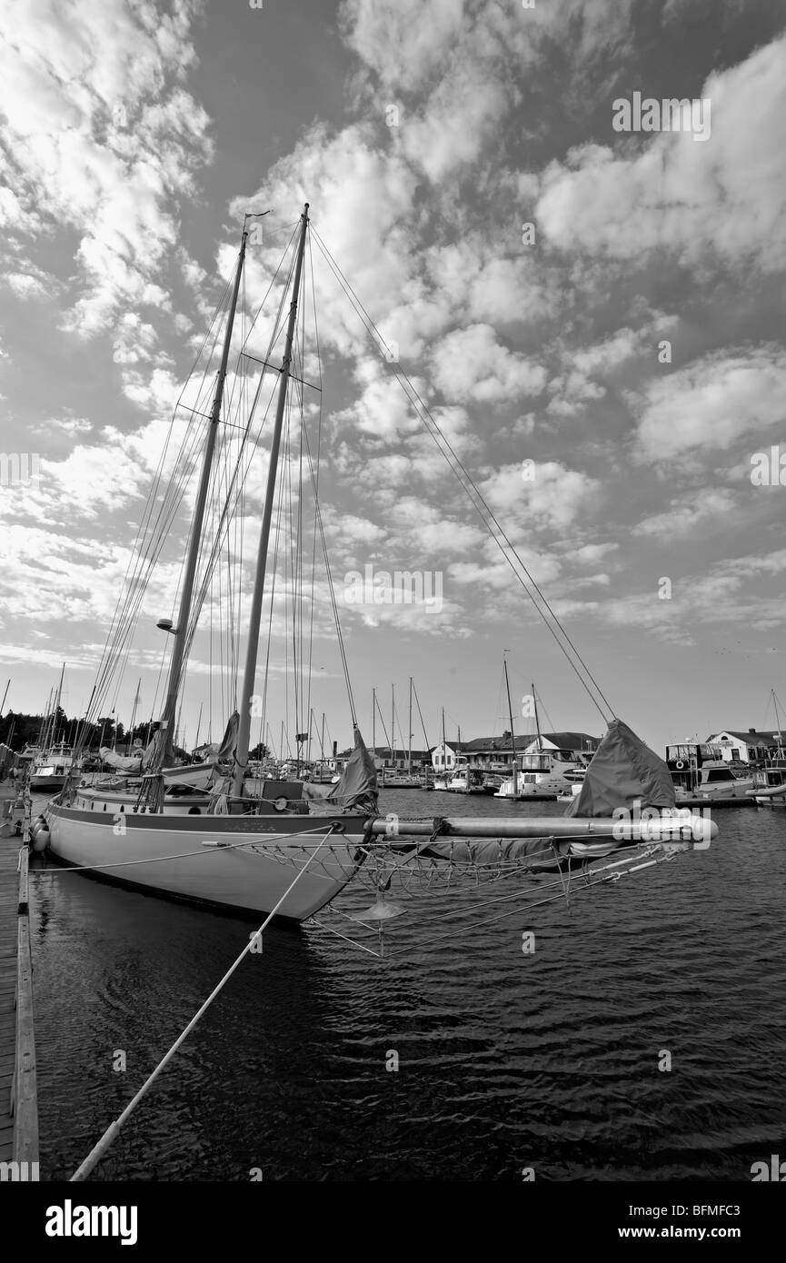 Ein Segelboot in einer Marina in den Sommern in Port Townsend im Staat Washington, USA Stockfoto