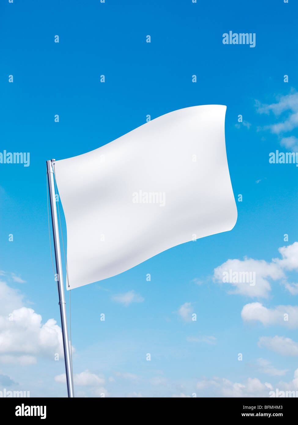 Weiße Fahne schwenkten in den Himmel Stockfoto