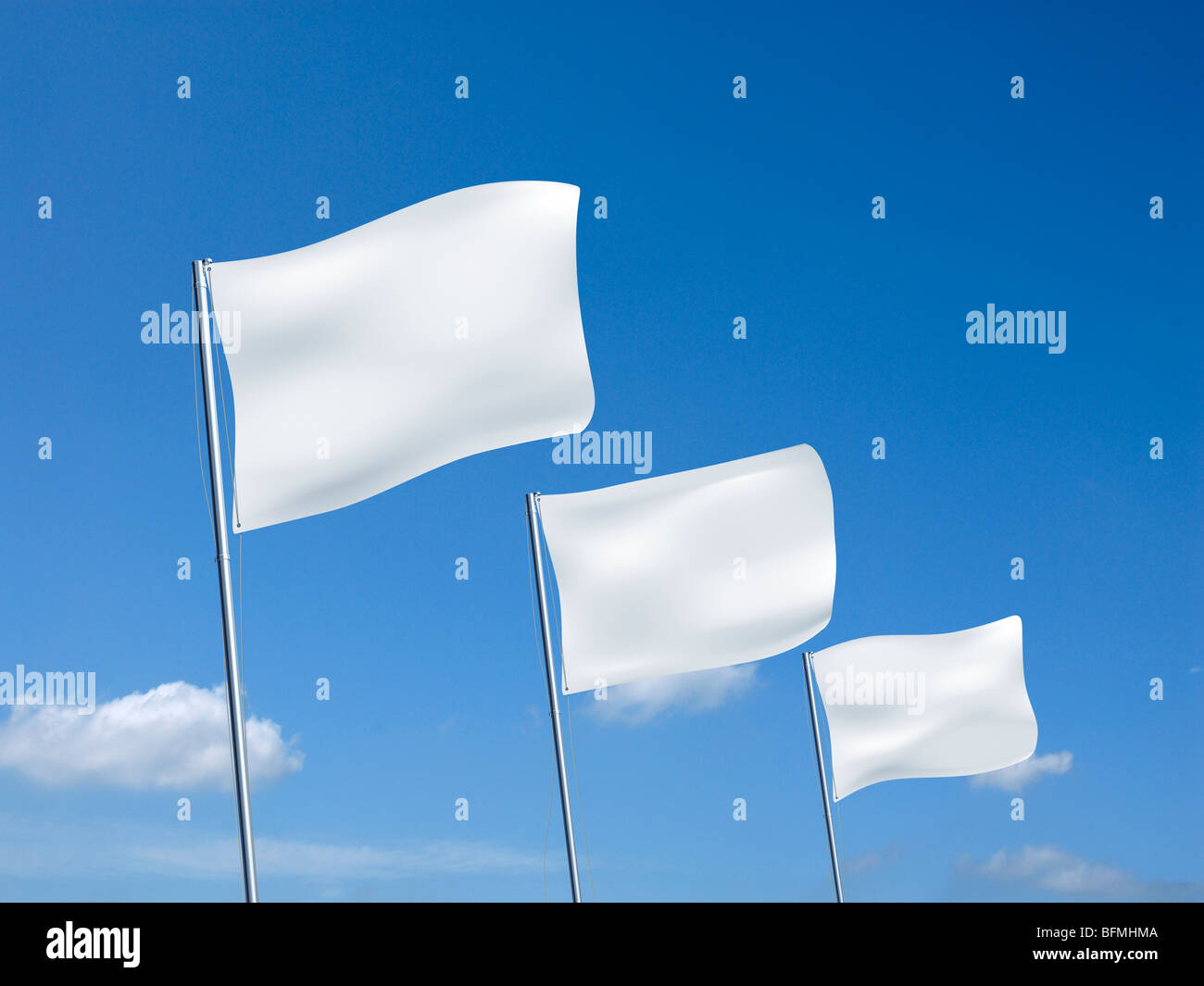 Weiße Fahnen schwenkten in den Himmel Stockfoto